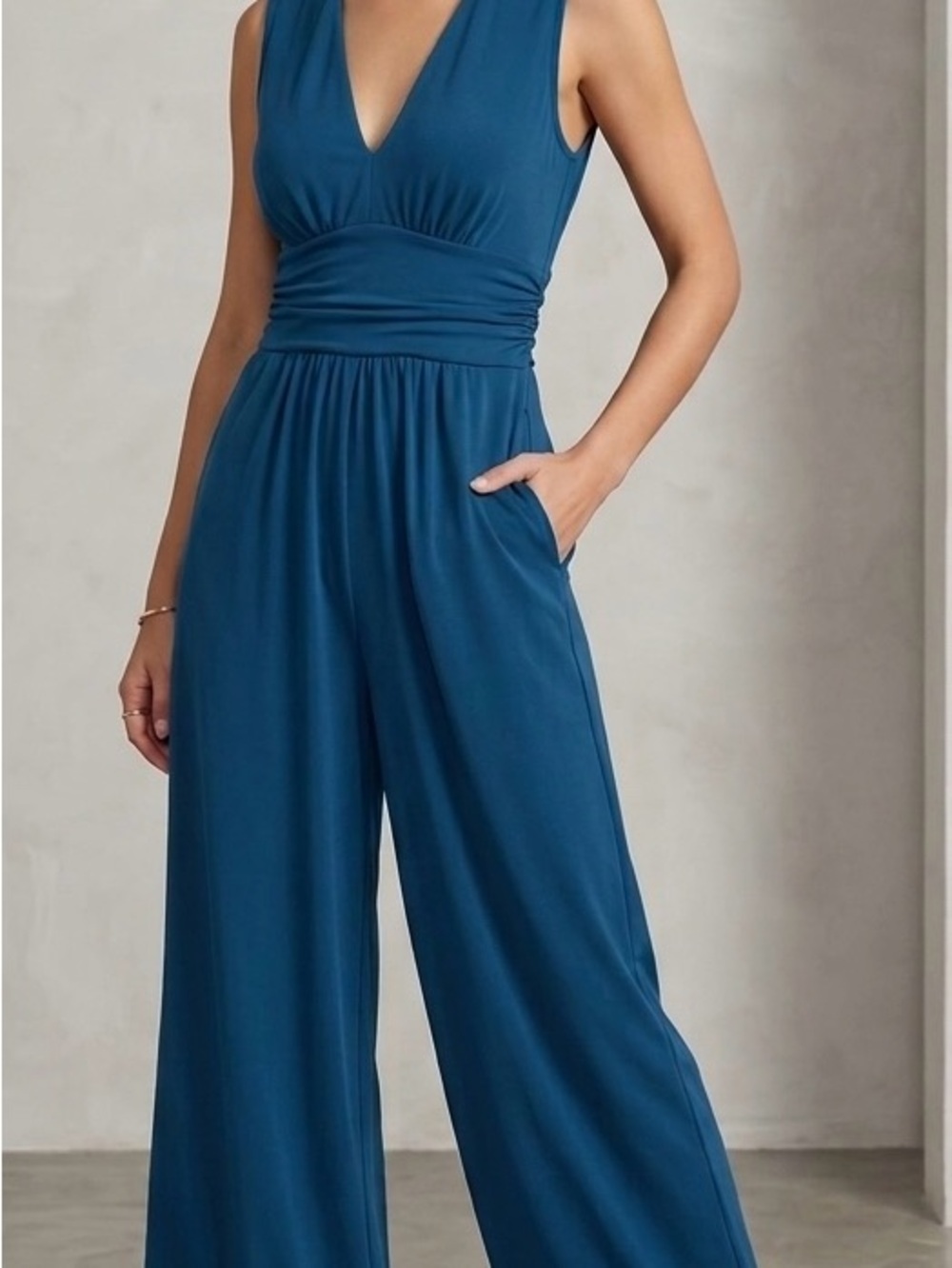 HALARA Teal V-Neck Wide-Leg Jumpsuit - Picture 1 of 7